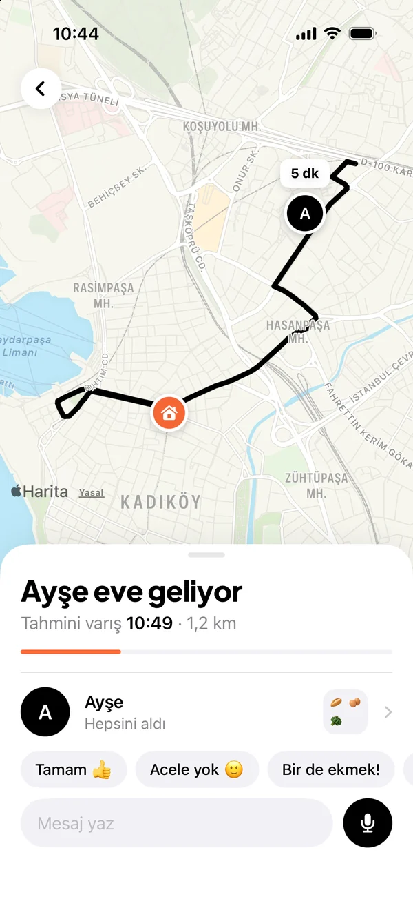 Harita: eve gelen kişinin rotası, varış saati ve hazır cevaplar